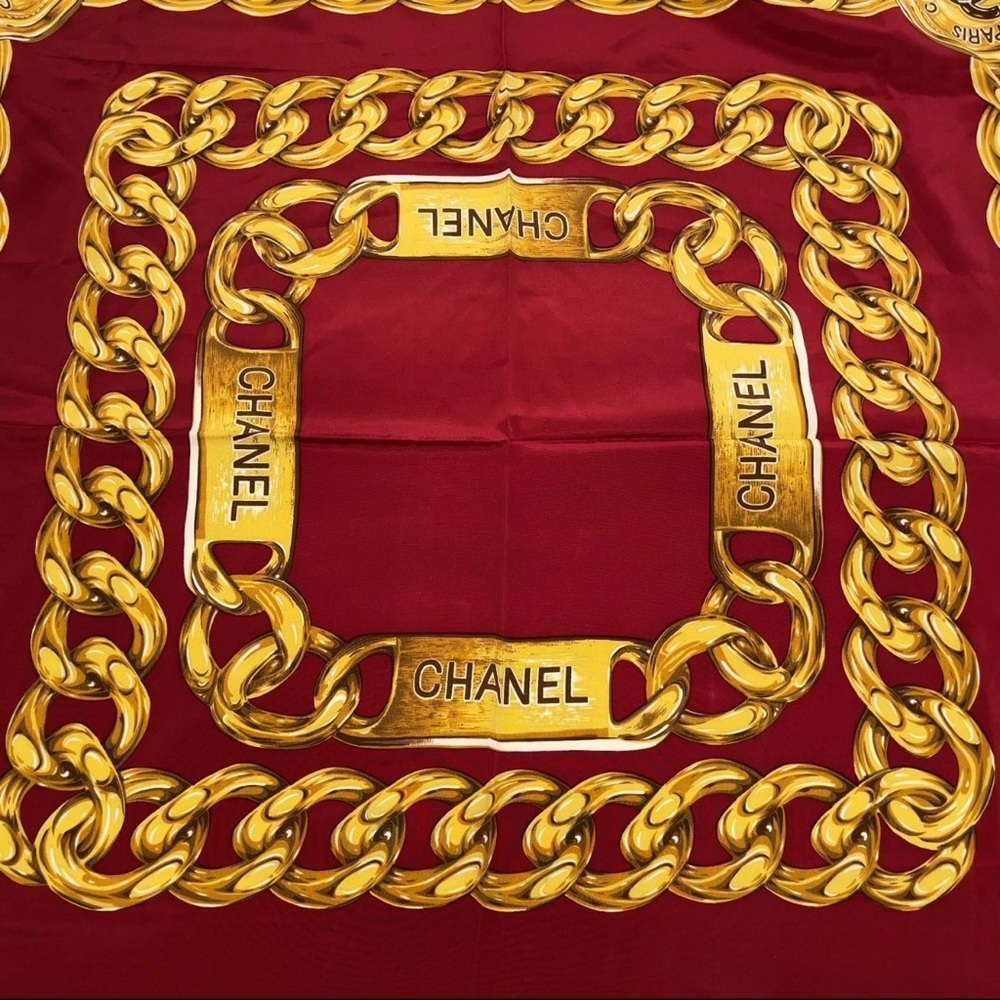 Authentic Chanel Large Gold Chain Pattern Scarf - image 4